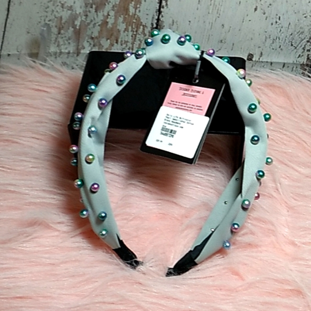 Pearl Embellished HeadBand Grey